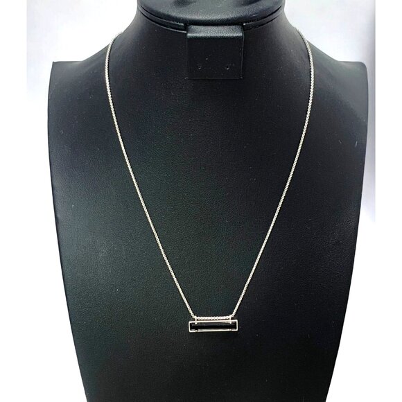 KENDRA SCOTT LEANOR Black Glass Bar Pendant Necklace Rhodium Plated 18"L + 2" - Picture 1 of 7
